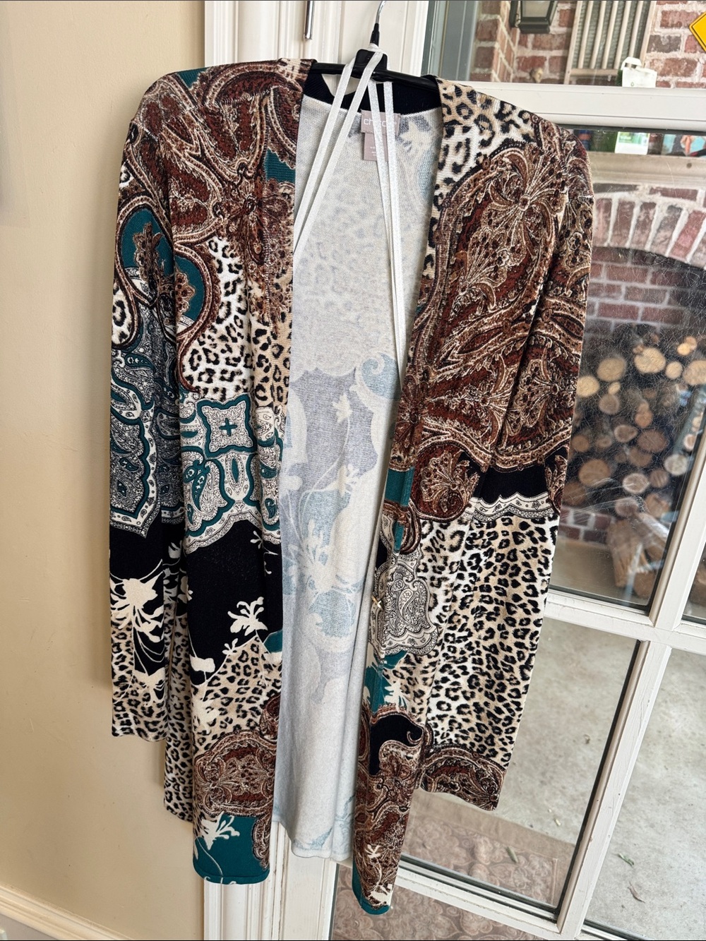 Chico's Neutral Paisley & Leopard Open Cardigan Chico sz 2
